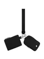 Detail of multi-functional black nylon wristlet bag with adjustable strap and coin pouches - Black + Black