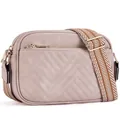 Crossbodytas in oudroze leer met chevron-stiksel en geometrisch geweven schouderband - Gewatteerd Roze