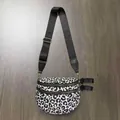 Crossbody bag with leopard print canvas, dual gold zippers and adjustable wide strap - Leopard Print Black