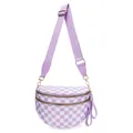 Purple and white checkerboard oxford nylon crossbody shell bag with adjustable strap - Purple Plaid