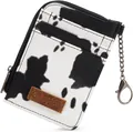 Detail of cow print card holder with three card slots, zipper pocket and metal chain - Cow Black Texture