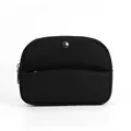 Trousse de maquillage en nylon noir minimaliste avec poche avant et bouton pression - Noir