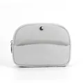 Minimalist light grey nylon makeup bag with silver snap button and zipper closure - Gray