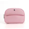 Pink minimalist waterproof makeup bag with front button pocket and silver zipper closure - Pink