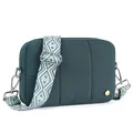 Quilted dark green crossbody bag with a geometric pattern wide shoulder strap - Blue