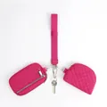 Rose pink quilted wristlet wallet set with mini coin pouch and keychain strap - Rose Red