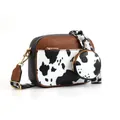 Retro cow print patchwork crossbody bag with wide shoulder strap and round coin purse - Cow Print Two-Piece Bag / Cow Black Brown