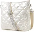 Quilted crossbody bag in pearl white featuring a stylish jacquard diamond strap - Off White