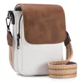 Mini borsa a tracolla per cellulare in pelle bicolore con cinturino geometrico - Beige + Marrone