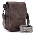 Mini borsa a tracolla marrone opaco con tasche multiple e tracolla in tessuto - caffè