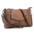 Borsa a tracolla vintage in pelle PU marrone con tracolla regolabile e patta magnetica - Marrone
