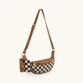 Sac banane à damier tendance avec bandoulière réglable marron et petit porte-monnaie - Marron à Carreaux