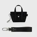 Mini portachiavi a borsa nera in nylon con cinturino da polso coordinato e ganci argento - Nero Puro