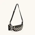 Sac banane à damier noir et blanc à la mode avec un petit porte-monnaie assorti - Treillis Noir