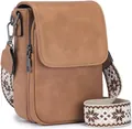 Mini borsa a tracolla marrone per telefono con cinturino etnico jacquard a fiocchi di neve - Cammello