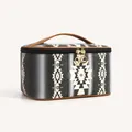 Macro shot of waterproof checkerboard PU leather cosmetic bag with gold ring zipper detail - Geometric Black 2