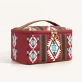 Detailansicht der böhmischen wasserdichten PU-Leder-Kulturtasche mit geometrischem Druck - Geometrisch Rot