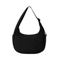 Detailed view of the black quilted nylon crescent bag with textured grid patterns - Black