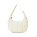 Detail of cream-colored quilted nylon crescent bag with adjustable shoulder strap - Off White