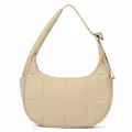 Quilted beige nylon crescent bag featuring wide shoulder strap with knot detail - Khaki