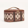 Detailansicht der PU-Leder Kosmetiktasche mit aztekischem Muster und goldenem Reißverschluss - Geometric Light Coffee