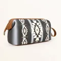 Detail view of ethnic geometric pattern toiletry bag with waterproof coating and handle - Black Gray Rhombus Pattern (Black 2)