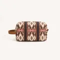 Detail of bohemian toiletry bag with brown geometric tribal pattern and leather handle - Light Coffee