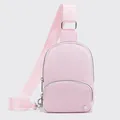 Sac de poitrine réglable en nylon rose clair avec plusieurs poches zippées pour femmes - Rose (Sans Logo)