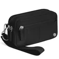Pochette de poignet en nylon noir imperméable avec trois compartiments zippés - Noir