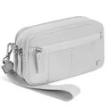 Waterproof grey nylon multi-layer wristlet bag with triple zippers and wide strap - Gray