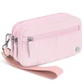 Pink waterproof nylon wristlet wallet with three zipper layers and detachable strap - Pink
