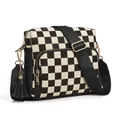Sac bandoulière à motif damier noir et blanc avec fermetures dorées et détail de gland - Damiers Noir