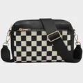 Sac bandoulière à damier noir et blanc avec sangle réglable et finitions dorées chic - Treillis Noir