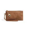 Vintage checkered caramel brown leather clutch wallet with gold hardware wristlet - Brown