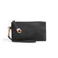 Minimalist black checkered clutch bag with golden zipper and detachable wristlet strap - Black