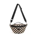Black and white checkerboard canvas crossbody chest bag with adjustable nylon strap - Black Lattice