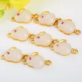Golden rabbit charm set with white jade inlay and pink crystal eyes for DIY bracelets - Imitation Jade Rabbit Style