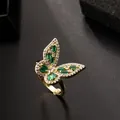 Bague papillon dorée avec pierres vertes et zircons blancs étincelants - Style R-S925 Argent Plaqué Or Zircon Vert Papillon