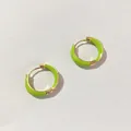 Minimalist gold hoop earrings with vibrant green enamel finish for women - Pale Green