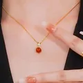 Collar minimalista de oro con colgante de ágata roja en el cuello, estilo de joyería elegante - Bolsa de la Suerte Roja Dorada (9173-Dorado Rojo)