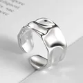 Irregular textured S925 sterling silver wide ring with minimalist wave pattern design - Adjustable Open / Silver (Irregular Textured Wide)