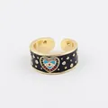 Anello regolabile malocchio in smalto nero con cuore in zirconi multicolore - Aperto Regolabile / Nero