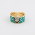 Anello cuore malocchio dorato con smalto turchese e cristalli colorati stile boho - Aperto Regolabile / Verde