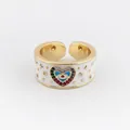 Anello cuore in smalto bianco con occhio del male e zirconi colorati dorato - Aperto Regolabile / Bianco