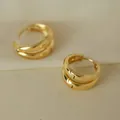 Orecchini a cerchio dorati a doppio strato con design a cerchio spesso a forma di C - Stile di Sovrapposizione a Doppio Strato / Fibbia per Orecchio a Doppio Cerchio-Oro (D0134)