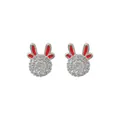 Orecchini a perno a forma di alce rossi e argento con pietre di zircone cubico - Stile Renna Rotante (D0025) / Argento Con Orecchie Rosse