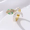 Anello a serpente aperto con smalto bianco, strass di cristallo e design malocchio - Bianco