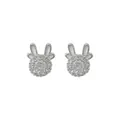 Orecchini a lobo con coniglio in argento S925 e zirconi cubici scintillanti - Stile Coniglio Rotante (D0025) / Argento Con Orecchie Bianche