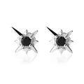 Silver star stud earrings with black gemstone center in a modern minimalist style - Black Starburst Stud Earrings / Black
