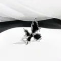 Minimalist adjustable silver butterfly ring with black oil drip and lava texture - Silver Lava Black Butterfly
